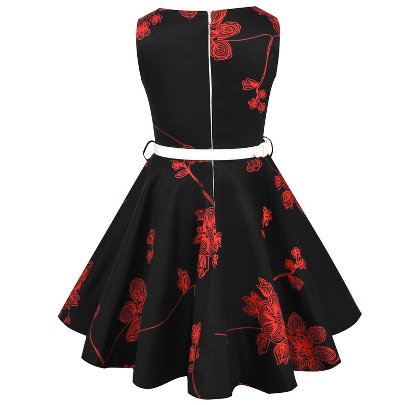 HB HBB MAGIC Girls Vintage Dress 50s Retro Twirling Special Occasion Dresses Size 6-14 Sleeveless Kids Dress Black Red - Image 4